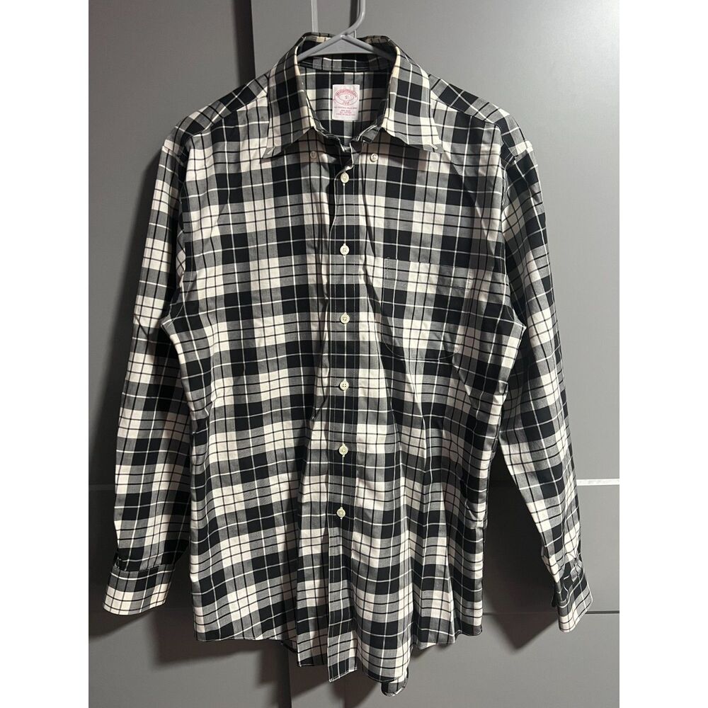 Brooks Brothers 346 Men L/S Button Up Black/White Small Preppy Academia Office